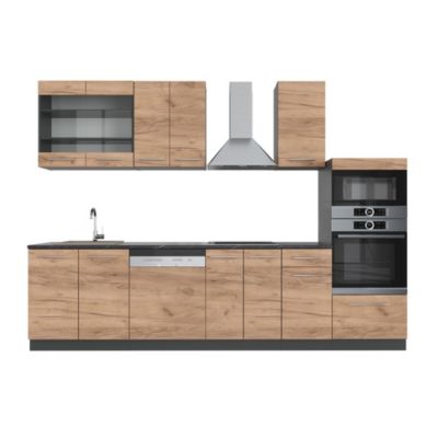 Vicco Cuisine Chêne doré/anthracite 300cm avec armoire haute, sans PT