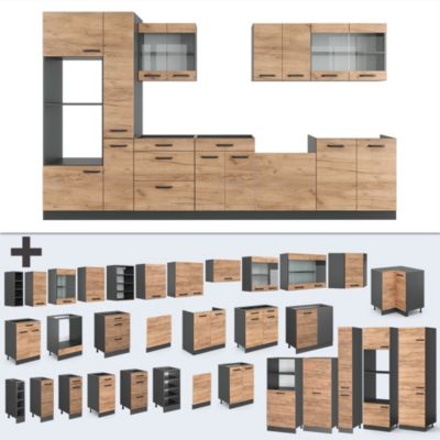 Kitchenette R-Line Vicco – Cuisine Intégrée Anthracite Et Chêne – Bloc Cuisine Moderne