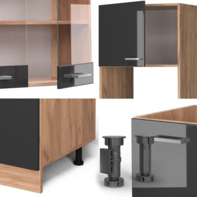 Vicco Cuisine en angle Anthracite brillant/Chêne doré 237x60cm sans PT