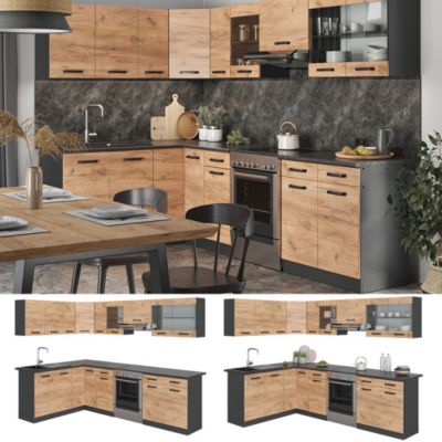 Vicco Cuisine R-Line, Noir brillant/Anthracite, 240cm , PT Chêne | Leroy Merlin