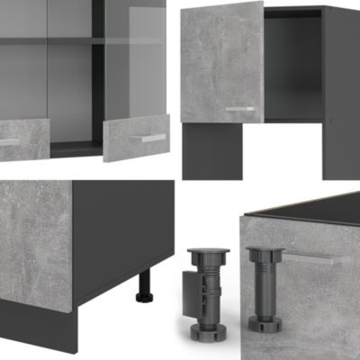 Vicco Cuisine en angle Béton/Anthracite 247 x 237 cm, PT Chêne