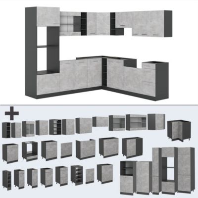 Vicco Cuisine en angle Béton/Anthracite 247 x 237 cm, PT Chêne