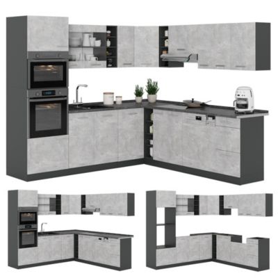 Vicco Cuisine en angle Béton/Anthracite 247 x 237 cm, PT Chêne