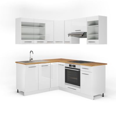 Vicco Cuisine en angle Blanc Haute brillance/Blanc 190 x 160 cm sans PT
