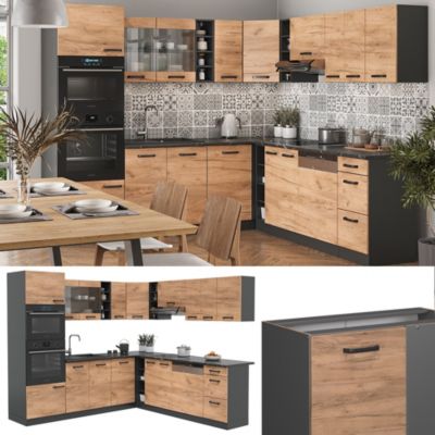 Vicco Cuisine en angle Chêne doré/Anthracite 247 x 237 cm sans plan de ...