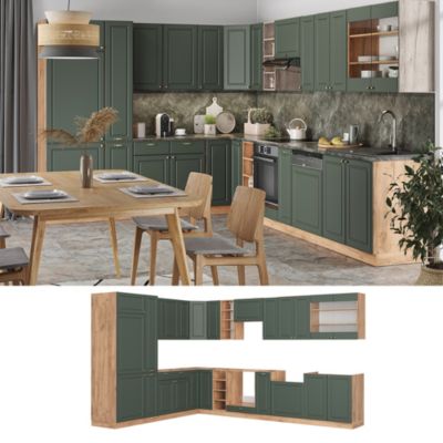 Vicco Cuisine en angle Chêne vert et or/chêne doré 347x257cm sans PT