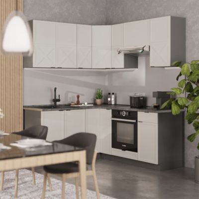 Vicco Cuisine en Angle R-Line, Gris Noble/Blanc, 227 x 287