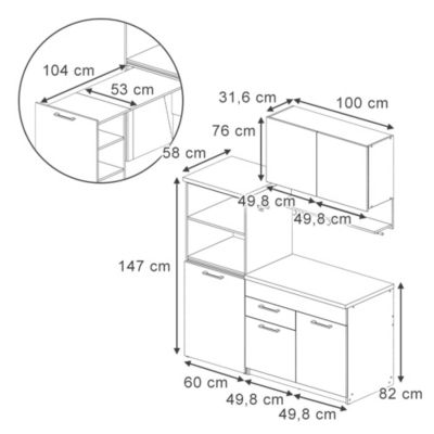Vicco Cuisine Grège 160cm avec table extensible