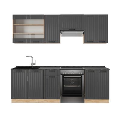 Cuisine Fame-Line, 240 cm , PT Chêne, Anthracite brillant/blanc, Vicco