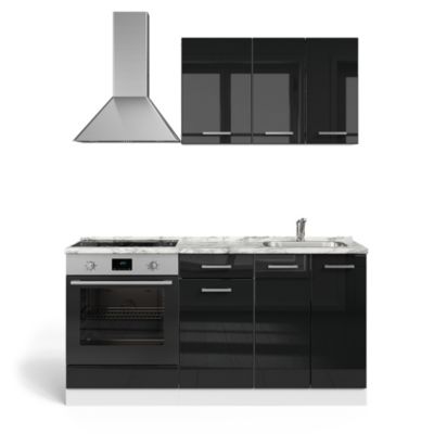 Vicco Cuisine Noir brillant/Blanc 160cm avec meuble four encastrable sans PT