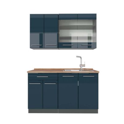 Vicco Cuisine pour une personne Bleu foncé brillant/Anthracite 140cm , PT Chêne