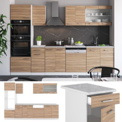 Vicco Cuisine Sonoma 300cm avec armoire haute, PT Marbre