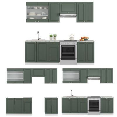 Vicco Cuisine Vert Or Campagne/Blanc 240cm plan de travail Marbre ...