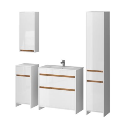 Vicco Ensemble de meubles Blanc Haute brillance/Chêne doré 5 pièces