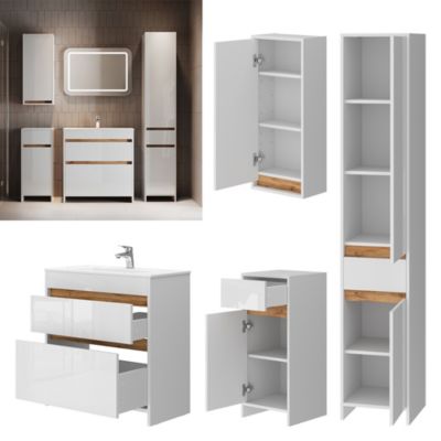Vicco Ensemble de meubles Blanc Haute brillance/Chêne doré 5 pièces