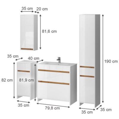 Vicco Ensemble de meubles Blanc Haute brillance/Chêne doré 5 pièces