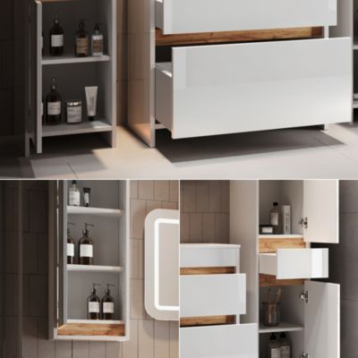 Vicco Ensemble de meubles Blanc Haute brillance/Chêne doré 5 pièces