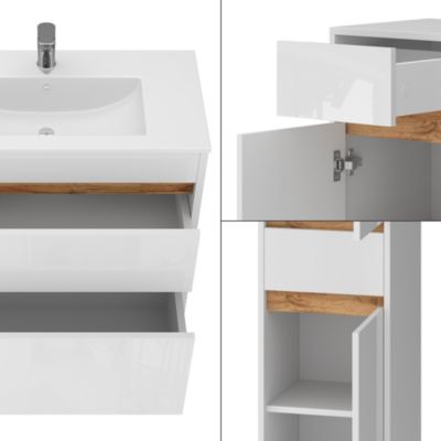 Vicco Ensemble de meubles Blanc Haute brillance/Chêne doré 5 pièces