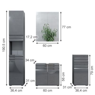 Vicco Ensemble de meubles de salle de bain Anthracite Haute brillance 4 parties