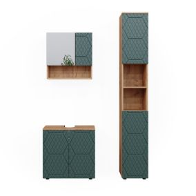 Vicco Ensemble de meubles de salle de bain Vert/force de lor Chêne 3 pièces, avec armoire haute