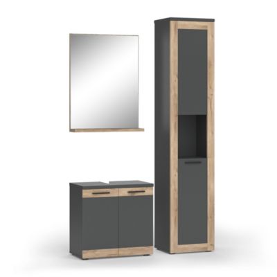 Meuble Sous-vasque Senyo – Vicco – Anthracite/Chêne – 60x32x54 Cm – Neuf