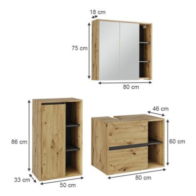 Vicco Ensemble de meubles de salle de bains Chêne Artisan/Gris 3 pièces