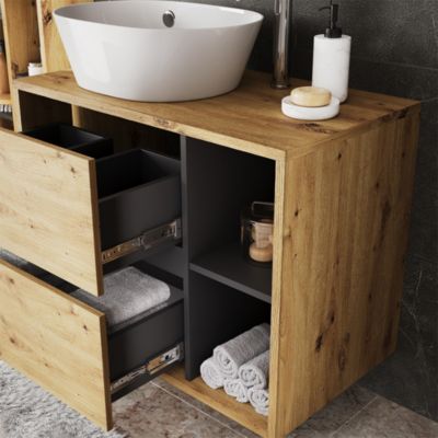 Vicco Ensemble de meubles de salle de bains Chêne Artisan/Gris 3 pièces