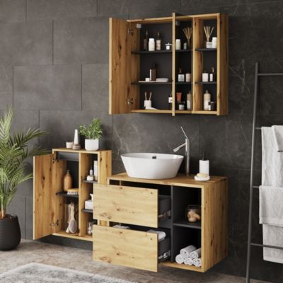 Vicco Ensemble de meubles de salle de bains Chêne Artisan/Gris 3 pièces