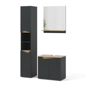 Vicco Ensemble meubles bain Anthracite 3 pièces, avec armoire haute