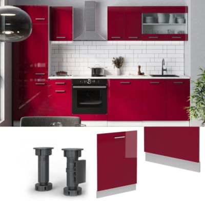 Vicco Façade de lave-vaisselle Rouge brillant 60cm , PT Chêne