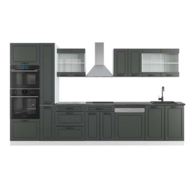Cuisine R-Line, 350 cm avec armoire haute, PT Marbre, Béton/blanc, Vicco - Maison