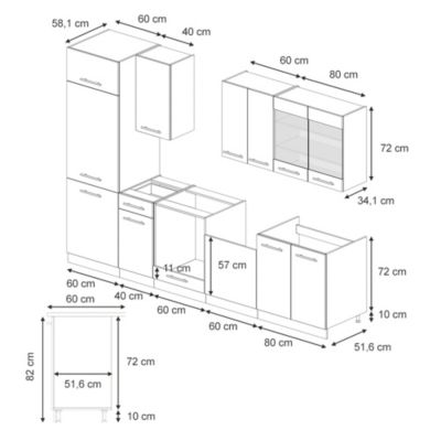 Vicco Ligne de cuisine bleu foncé brillant/chêne doré 300cm sans PT