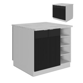 Vicco Îlot de cuisine Noir rayé 90cm sans PT