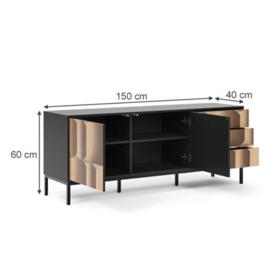 Vicco Lowboard noir/chêne 150x60cm avec 3 tiroirs