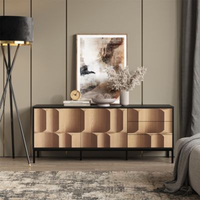 Vicco Lowboard noir/chêne 150x60cm avec 3 tiroirs