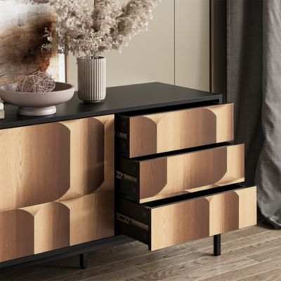 Vicco Lowboard noir/chêne 150x60cm avec 3 tiroirs