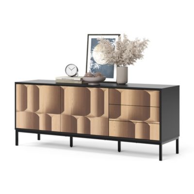 Vicco Lowboard noir/chêne 150x60cm avec 3 tiroirs