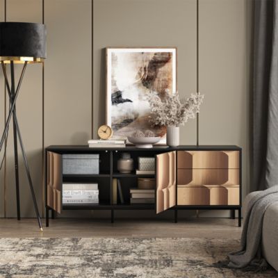 Vicco Lowboard noir/chêne 150x60cm avec 3 tiroirs