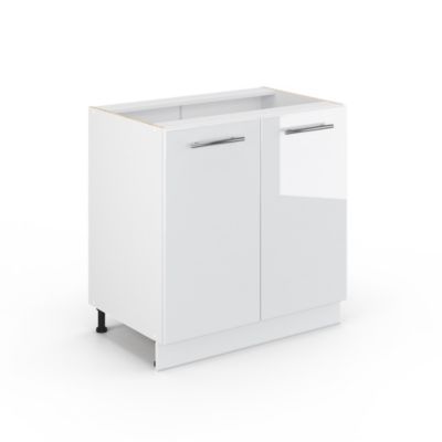 Vicco Meuble bas sous-évier Blanc Haute brillance 80cm avec étagère, sans PT