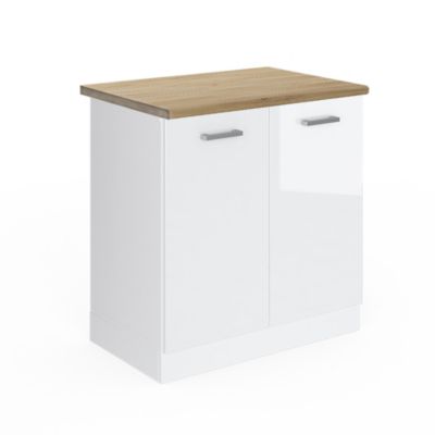 Vicco Meuble bas sous-évier Fame-Line, Anthracite Haute brillance, 80cm avec étagère, PT Chêne