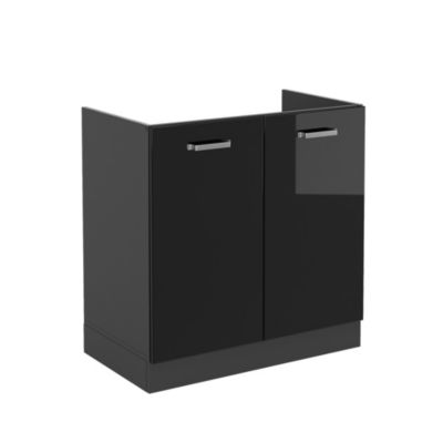 Vicco Meuble bas sous-évier Noir Haute brillance 80cm sans PT