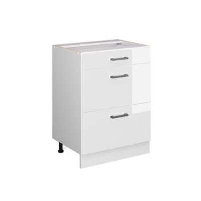 Vicco Meuble bas universel Blanc Haute brillance 60cm avec tiroirs, sans PT