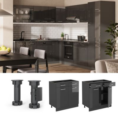 Meuble De Cuisine VICCO Moderne, Anthracite Ultra-brillant, éléments Haut Et Bas, Cuisine Intégrée