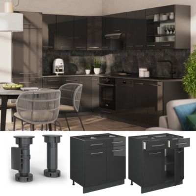 Meuble De Cuisine VICCO R-Line, élément Haut Vitré 80 Cm, Anthracite – Neuf