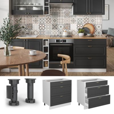 Vicco Meuble cuisine Anthracite-or 80cm avec 3 tiroirs, sans PT