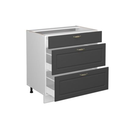 Vicco Meuble cuisine Anthracite-or 80cm avec 3 tiroirs, sans PT