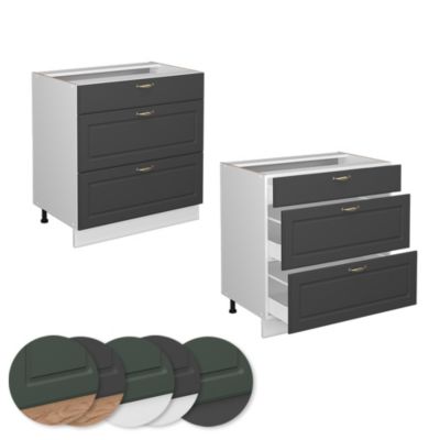 Vicco Meuble cuisine Anthracite-or 80cm avec 3 tiroirs, sans PT