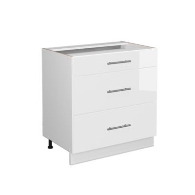 Vicco Meuble cuisine Blanc Haute brillance/Blanc 80cm avec 3 tiroirs, sans PT