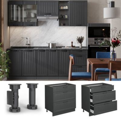 Vicco Meuble cuisine Gris foncé 80cm avec 3 tiroirs, PT Anthracite