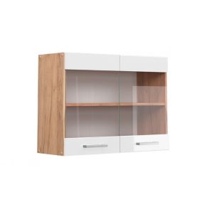 Vicco Meuble de cuisine haut vitré Blanc Haute brillance 80cm